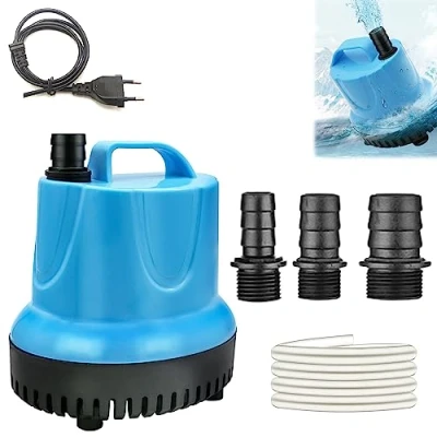 Afbeelding van Nizirioo Ultra stille kleine dompelpomp: 20 W, 1500 l/u, aquariumpomp met 3 sproeiers en 1,5 m slang, waterpomp, aquarium, dompelpomp, fontein, pomp voor tuin, vijver, blauw