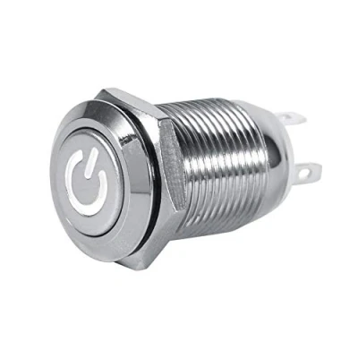 Afbeelding van 12mm 12V Auto Netschakelaar Waterdicht Metaal LED knop 1NO1NC Default Wit Automotive Schakelaars