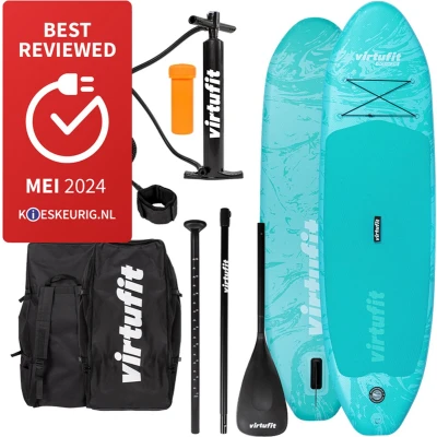 Afbeelding van VirtuFit Supboard Ocean 275 Turquoise Stand Up Paddle Board Opblaasbaar Voor beginners en gevorderden Verstelbare peddel Max. 180 kg Met accessoires draagtas