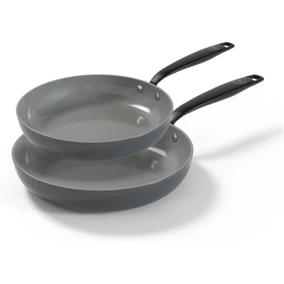 Afbeelding van BE Living Koekenpannenset Ø 24 &amp; 28 cm Koekenpannen PFAS vrije Koekenpan inductie Geschikt voor alle warmtebronnen Grijs