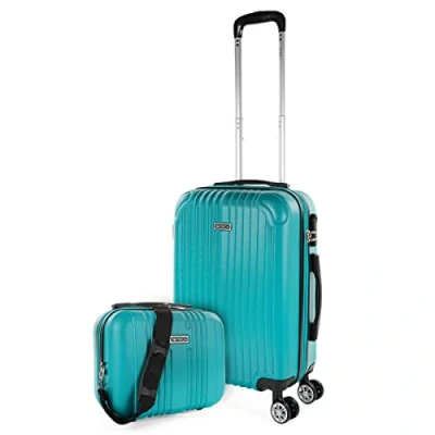 Afbeelding van ITACA T71500 reiskofferset, 4 wielen, ABS, uittrekbaar, stijf, robuust en licht, handgrepen, hangslot, kleine cabine, lage kosten, middelgroot toilettas, Mint Groen, 55 cm + 35
