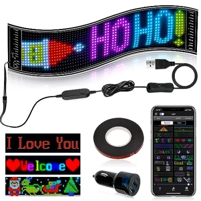 Afbeelding van Hersance Multifunctionele RGB led loopletters, USB, programmeerbaar, flexibel, matrix, display met bluetooth, app gestuurd, sign voor bord, auto, winkel, bar, graffiti, tekst, animatie