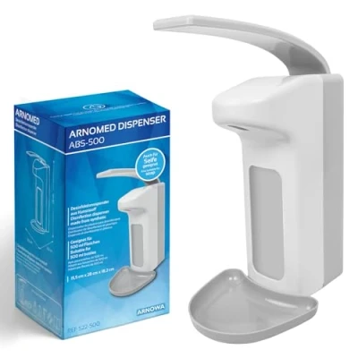 Afbeelding van ARNOMED 1x kunststof desinfectiemiddeldispenser, desinfectiemiddeldispenser voor 500ml, Eurodispenser wit wandmontage, wanddispenser, vrijstaande zeepdispenser zonder boorgaten
