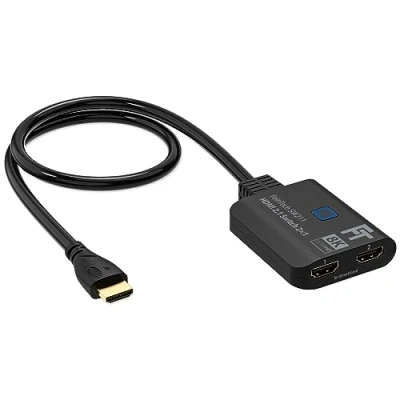 Afbeelding van FeinTech SW211 HDMI 2.1 Switch 4K 120Hz 2 in 1 Out of bi directioneel met geïntegreerde kabel, 8K, 48 Gbps, verdeler, splitter, ondersteunt HDR, VRR, ALLM en Dolby Vision
