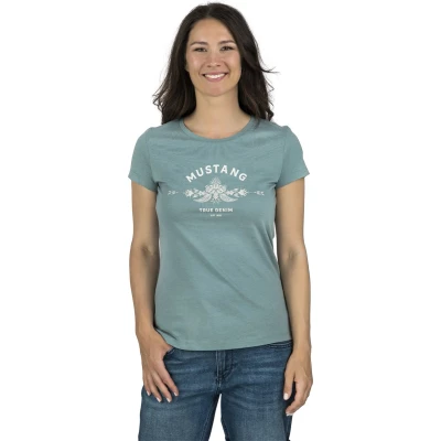 Afbeelding van Mustang Alexia C LOGO Tshirt print türkis, Dames, Maat: XL, Türkis