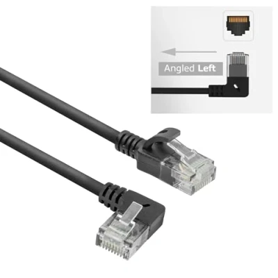 Afbeelding van ACT DC1903 U/UTP CAT6A LSZH Slimline Patchkabel RJ45 Connectoren 90 haaks Links Zwart 3 meter