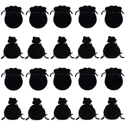 Afbeelding van 20 Pcs Fluwelen Doek Trekkoord Zakken Zakjes Sieraden Geschenkzakken Tasje Met Sieradentassen Voor Geschenk Partij Bruiloft Gunsten, Draagbaar, 9 * 7cm (Zwart)