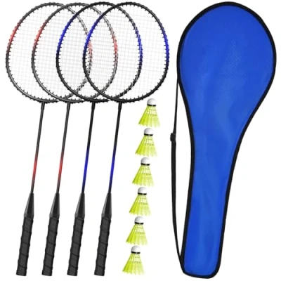 Afbeelding van KH badmintonracketset van 2 of 4 voor volwassenen en kinderen, rackets, shuttles draagtas inbegrepen