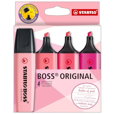 Afbeelding van Tekstmarkeerstift STABILO BOSS ORIGINAL Shades of Pink Set Met 4 Stuks