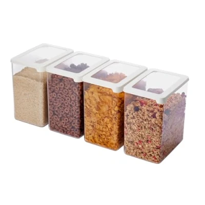 Afbeelding van SmartStore Doorzichtige luchtdichte droogvoedselcontainers met deksels, 3,5 l, set van 4 20% biogebaseerde plastic opbergdoos deksel, BPA vrij, vaatwasmachinebestendig stapelbare