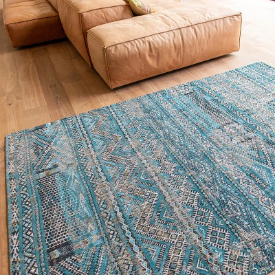 Afbeelding van Vintage vloerkleed Antiquarian Kilim Blauw 9110 140x200 Louis de Poortere