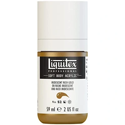 Afbeelding van Liquitex 1959235 Professionele Acrylverf Soft Body Kunstenaarsverf in romig dekkende consistentie, hoge pigmentatie, lichtecht &amp; verouderingsbestendig, 59ml flesje Iridescent Rich Gold