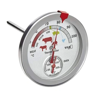 Afbeelding van TFA Dostmann Analoge braad /oventhermometer 14.1027, van roestvrij staal, hittebestendig, met verschillende gaarstanden, voor kerntemperatuurmeting, zilver Ø 74 x (H) 115 mm