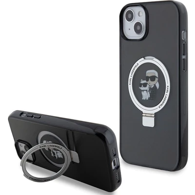 Afbeelding van Karl Lagerfeld Ring Stand &amp; Choupette Hard Case Back Cover met MagSafe voor Apple iPhone 14 Zwart