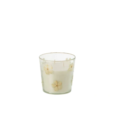 Afbeelding van J Line Geurkaars Bloemen Glas Transparant Small 45 Uur