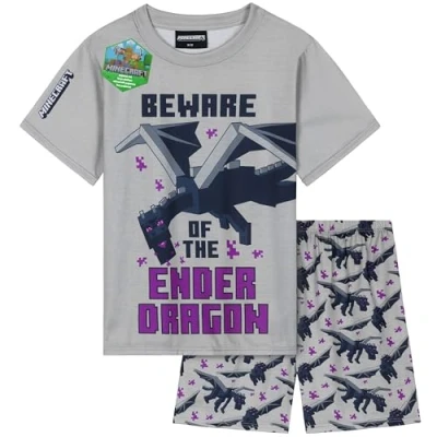 Afbeelding van Get Trend PJ&#039;s voor jongens pyjama met korte mouwen kinderen, tieners, loungeset, nachtkleding, zacht, comfortabel, cadeaus jongens, Grijze Minecraft, 7 8 jaar
