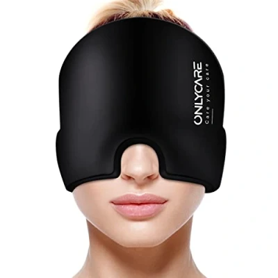 Afbeelding van ONLYCARE migraine masker, geüpgraded koelmasker, slaapmasker, koelkap, 360 gel surround koelpads ter verlichting van migraine, hoofdpijn, druk