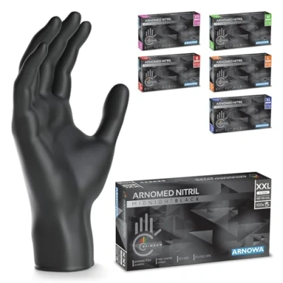 Afbeelding van ARNOMED wegwerphandschoenen zwart, nitril handschoenen XXL, 100 stuks per doos, poedervrij &amp; latexvrij, verkrijgbaar in maat XS, S, M, L, XL XXL