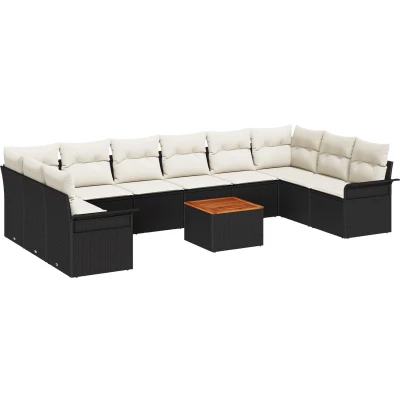 Afbeelding van vidaXL 11 delig Tuin Sofa Set met Kussens Zwart Poly Rattan Acacia