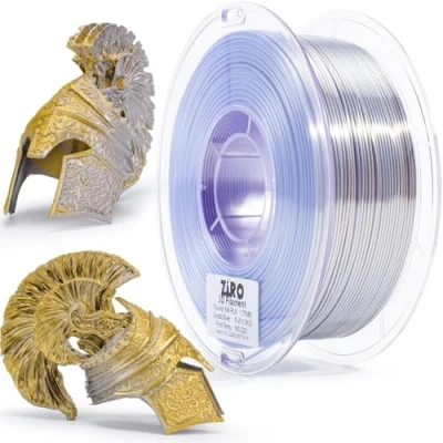 Afbeelding van ZIRO PLA Filament Triple Color Coextrusion Silk 3D Printer 1.75mm voor &amp; Pen, Multicolor Regenboog Filament, 1kg (2.2lbs), Goud en Zilver