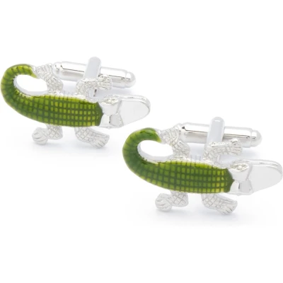 Afbeelding van Manchetknopen Krokodil Alligator Zilver met Groen
