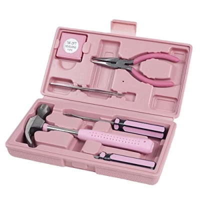 Afbeelding van Stalwart 75 HT2007 huishoudelijke handgereedschap, roze gereedschapsset 9 delig per set inclusief hamer, schroevendraaierset, tang