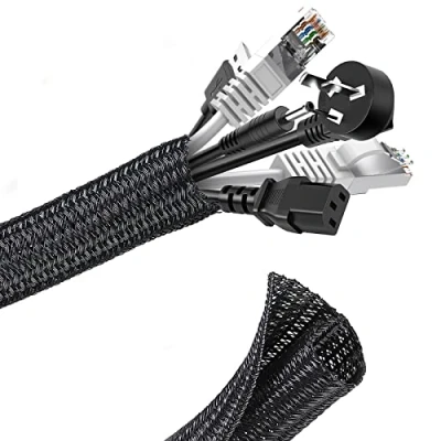 Afbeelding van Romon 3M Kabelslang, 13 22 mm, op maat te snijden, zelfsluitend, flexibel geweven kabelmantel, spiraalslang voor tv, pc, thuisbioscoop, autokabel, kabelmanagement, beetvast honden, zwart