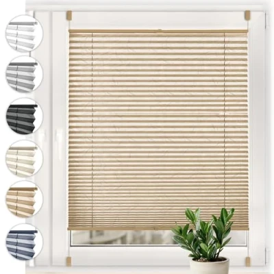 Afbeelding van Sonello Plisségordijn Crush Klemmfix zonder boren 40cm x 140cm Cappuccino rolgordijnen met klembeugel Plissé voor raam/deur geplooide klemmen ondoorzichtig inkijkbescherming zonwering
