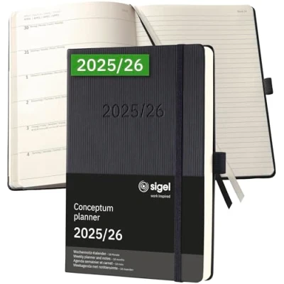 Afbeelding van SIGEL C2603 Wochennotiz Kalender Conceptum 2025/2026, ca. A5, schwarz