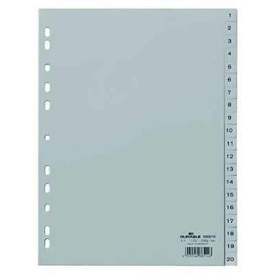 Afbeelding van Durable 652210 Tabbladen met bedrukte tabs 1 20, 20 delig, A4 staand, PP, grijs