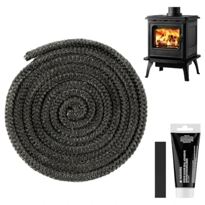 Afbeelding van Navaris vervangend glasvezel kachelkoord 3 m lang x 12 mm dik Deurafdichting oven kachel haardvuur houtkachel Hittebestendig Met lijm &amp; tape