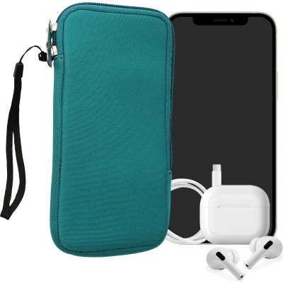 Afbeelding van kwmobile telefoontasje universeel voor XL 6,7/6,8&quot; smartphones 17,2 x 8,4 cm Hoesje met rits en polslusje In petrol