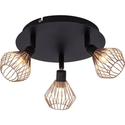 Afbeelding van Brilliant Plafondlamp Dalma 3 lichts zwart met roodkoper 21034/76