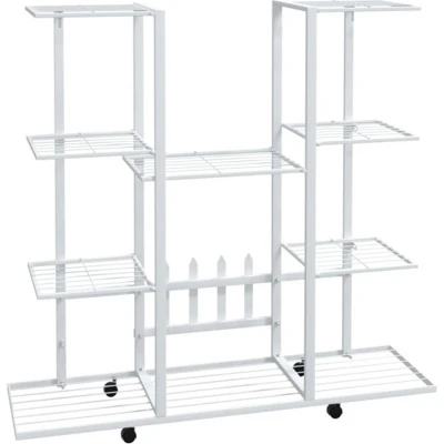 Afbeelding van Bloemenstandaard met wielen 94,5x24,5x91,5 cm ijzer wit