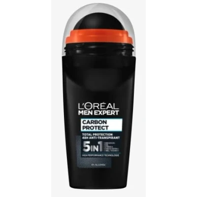 Afbeelding van L&#039;Oréal Men Expert Deodorant voor mannen, 5 in 1 deoroller tegen geurvorming, vocht, bacteriën en witte resten maximaal 48 uur frisheid, Carbon Protect, 6 x 50 ml
