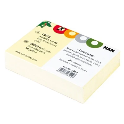 Afbeelding van HAN Index kaarten CROCO 9812 in geel indexkaarten A8 liggend &amp; gekleurd bedrukt stevig indexkarton met vier kleurrijke cirkels om aan te kruisen 10 x 100