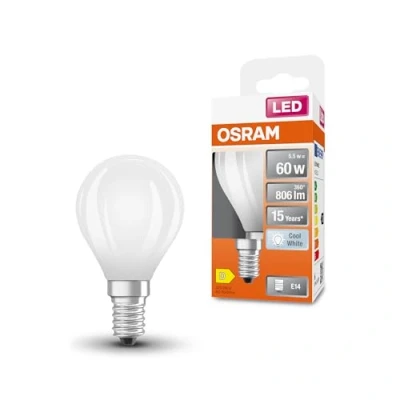 Afbeelding van OSRAM LED Star Globe in klassieke minibol, 5,5 W/806 lm, 4000 K voor koud wit, CRI 80, gemaakt van loodvrij melkglas, fitting E14, IP20, EEK D, diameter 45 mm.