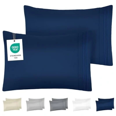 Afbeelding van Dreamzie kussensloop 40x70 set van 2 in Oeko Tex gecertificeerde geborstelde microvezel zachte kussenhoes met geborduurde patronen donkerblauw