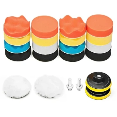 Afbeelding van 22 stuks Polijstsponzen van 3 inch voor de auto, autopolijstpads, polijstpads, klittenband polijstspons met 2 M10 adapters, polijstopzetstuk slijpmachine, polijstmachine