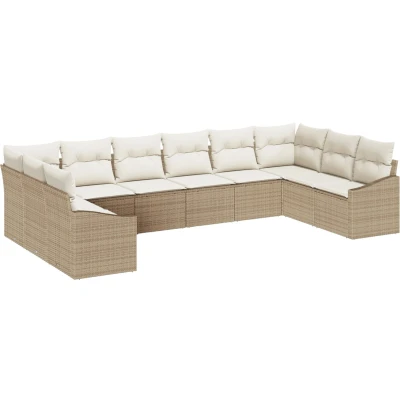 Afbeelding van vidaXL Tuin Sofa Set van 10 Beige Rattan, Polyester Loveseat