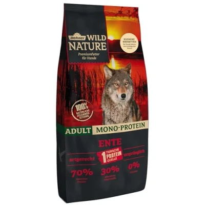 Afbeelding van Dehner Wild Nature Hondenvoer, mono proteïne, droogvoer graanvrij/suikervrij, voor volwassen honden, eenden/vis, 12 kg