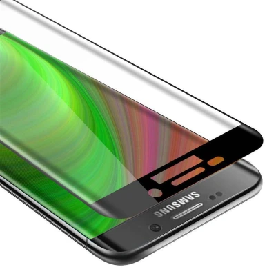 Afbeelding van Cadorabo Screenprotector geschikt voor Samsung Galaxy S6 EDGE PLUS Volledig scherm pantserfolie Beschermfolie in TRANSPARANT met ZWART Gehard (Tempered) display beschermglas 9H hardheid 3D Touch