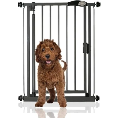 Afbeelding van Bettacare Auto Close Hekje voor Huisdieren, 68.5cm 75cm, Lei Grijs, Smal, Smal Drukbevestiging Traphekje Hond &amp; Puppy, Veiligheidsbarrière Smalle Deuren, Gangen en Ruimtes