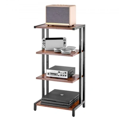 Afbeelding van VEVOR multimedia rek, in hoogte verstelbaar, 420 x 280 818 mm, media standaard, audio video, 4 houten planken voor uitrusting, opbergkast, bruin