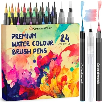 Afbeelding van Aquarelpenseelpennen, 24 levendige kleurstiften met zachte punt en 2 mengborstels, aquarelpenseelpennenset voor kalligrafie letters van CreativePeak