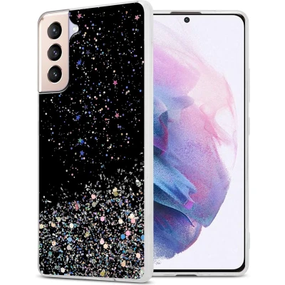 Afbeelding van Cadorabo Hoesje geschikt voor Samsung Galaxy S21 PLUS in Zwart met Glitter Beschermhoes van flexibel TPU silicone fonkelende glitters Case Cover Etui