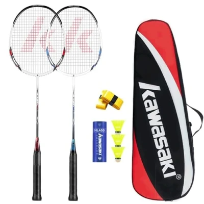 Afbeelding van A1 TAAN Graphit Badmintonracketset van 2 professionele carbon badmintonrackets lichtgewicht voor training, sport en entertainment met 3 shuttles &amp; overgrips draagtas