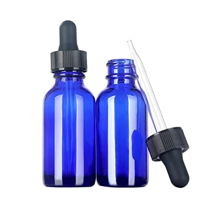 Afbeelding van Magic Season Boston ronde glazen flessen (blauw/1 fl oz. met druppelaars/2 stuks)