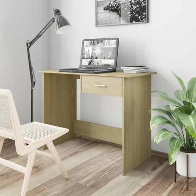 Afbeelding van Bureau 100x50x76 cm bewerkt hout gerookt eikenkleurig
