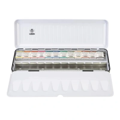Afbeelding van Schmincke HORADAM® AQUARELL, elegante zwarte metalen doos met groefdesign, incl. 12 halve bakjes, fijnste kunstenaars aquarelverf, 74 656 097